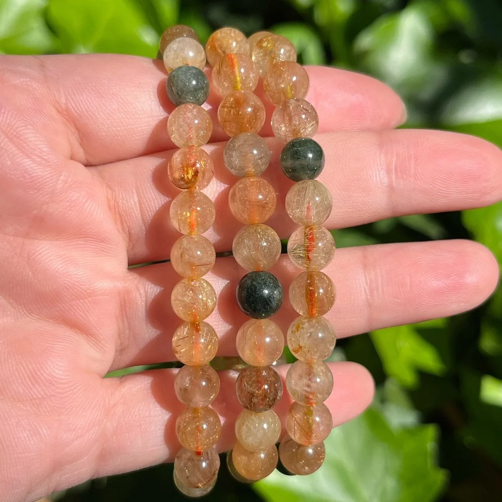 Gorgeous 8mm gold rutilated quartz bracelet‎